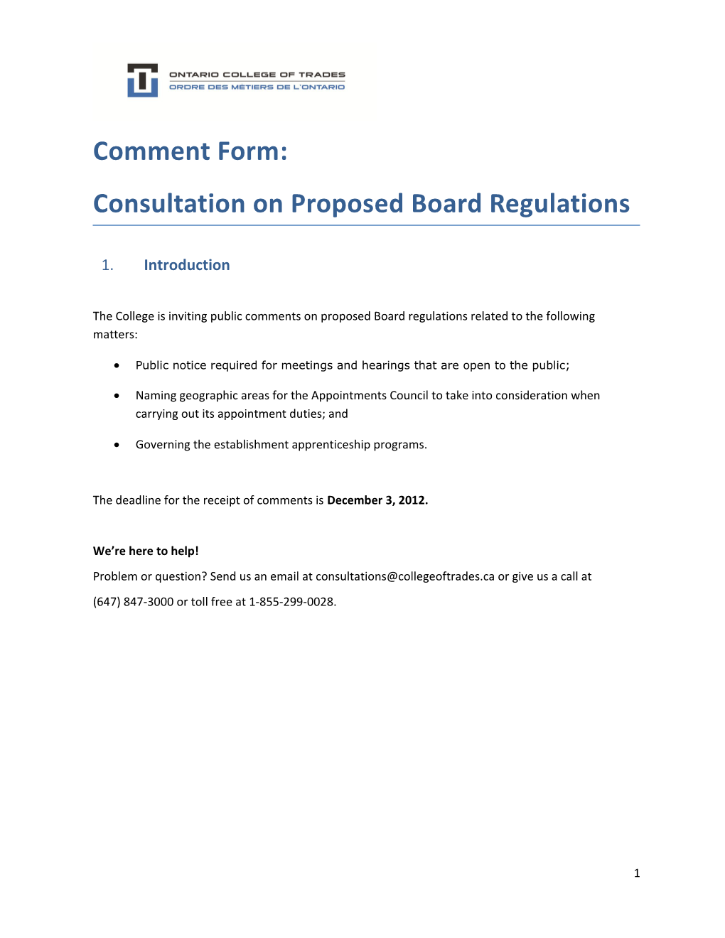 Consultation on Proposed Board Regulations