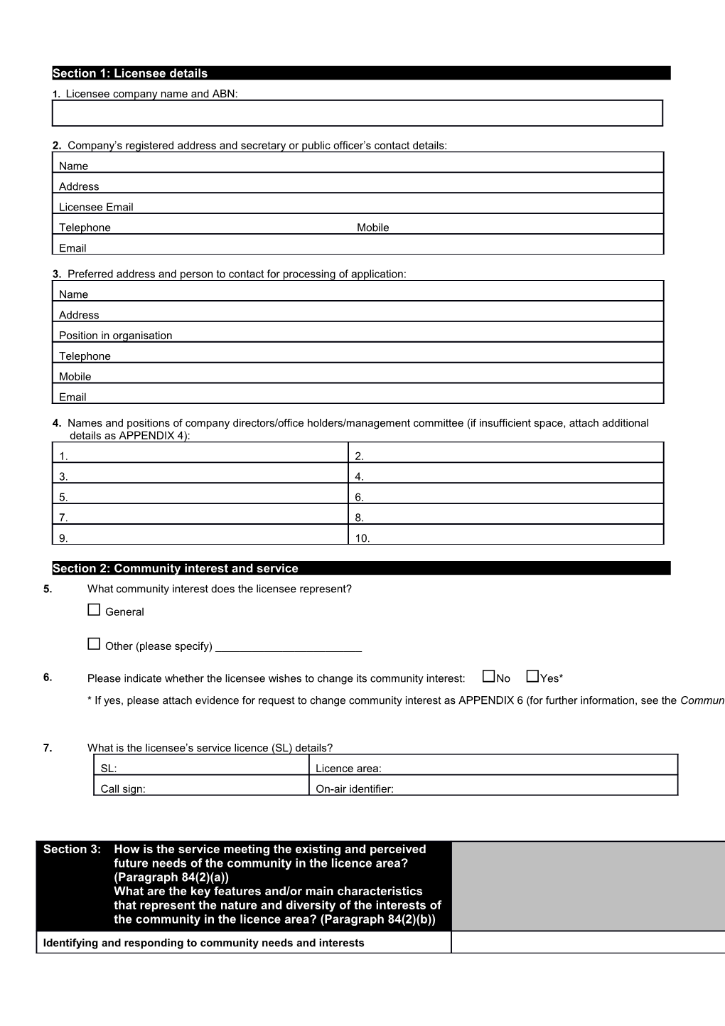 Application for Renewal of a Community Radio Broadcasting Licence