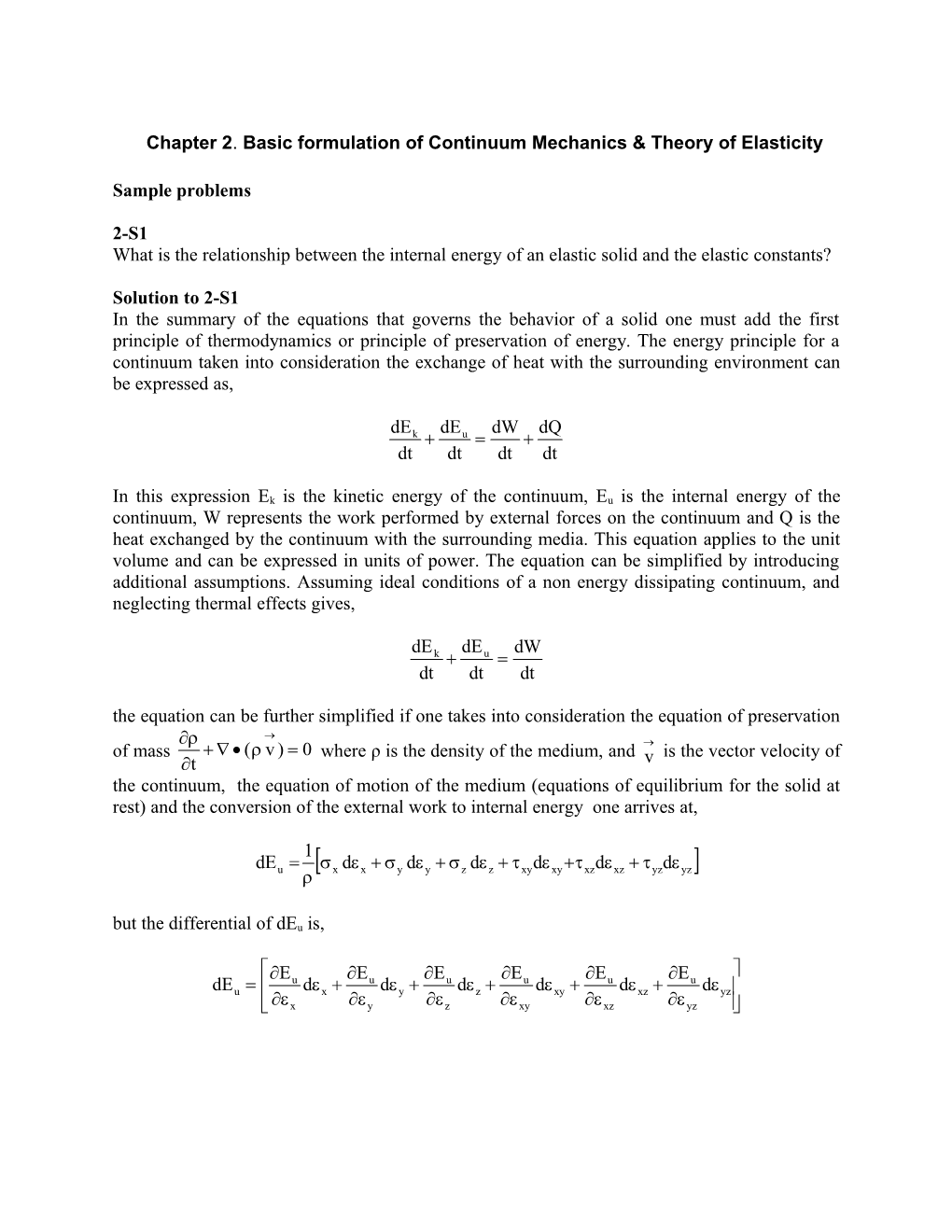 Chapter 2. Basic Formulation of Continuum Mechanics & Theory of Elasticity