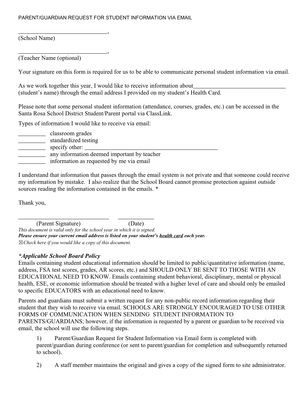 Parent/Guardian Information Via Email Request (63-11-54)
