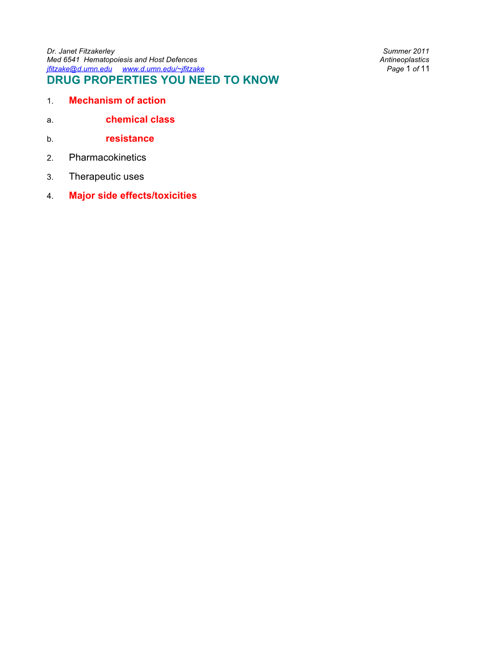 Med 6541 Hematopoiesis and Host Defencesantineoplastics