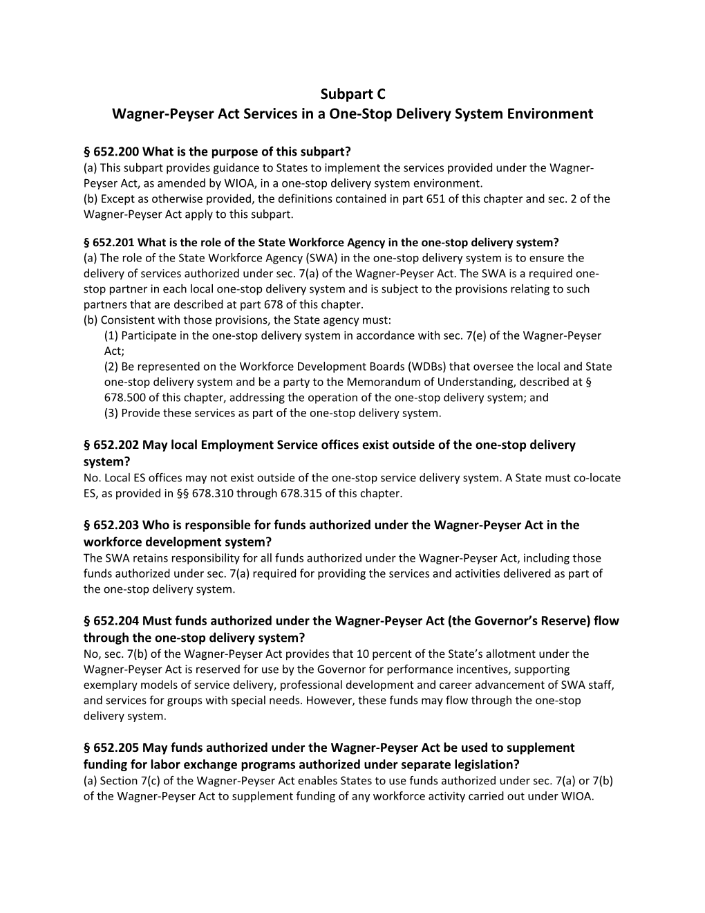 Wagner-Peyser Act Services in a One-Stop Delivery System Environment