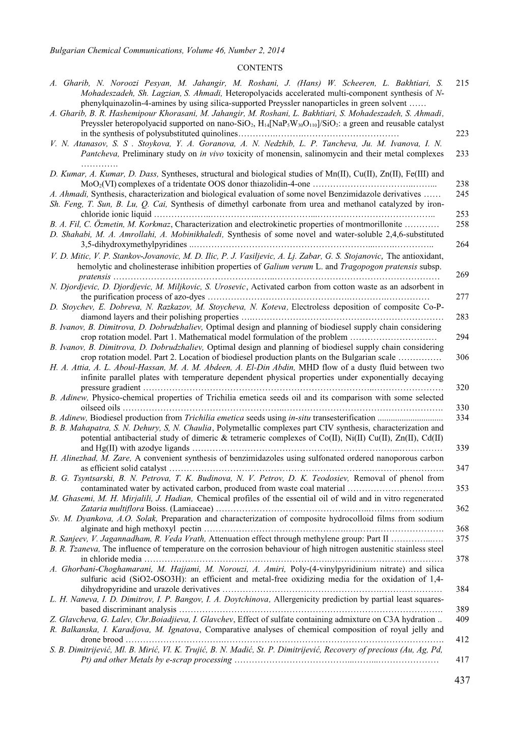 Bulgarian Chemical Communications, Volume 46, Number 2, 2014