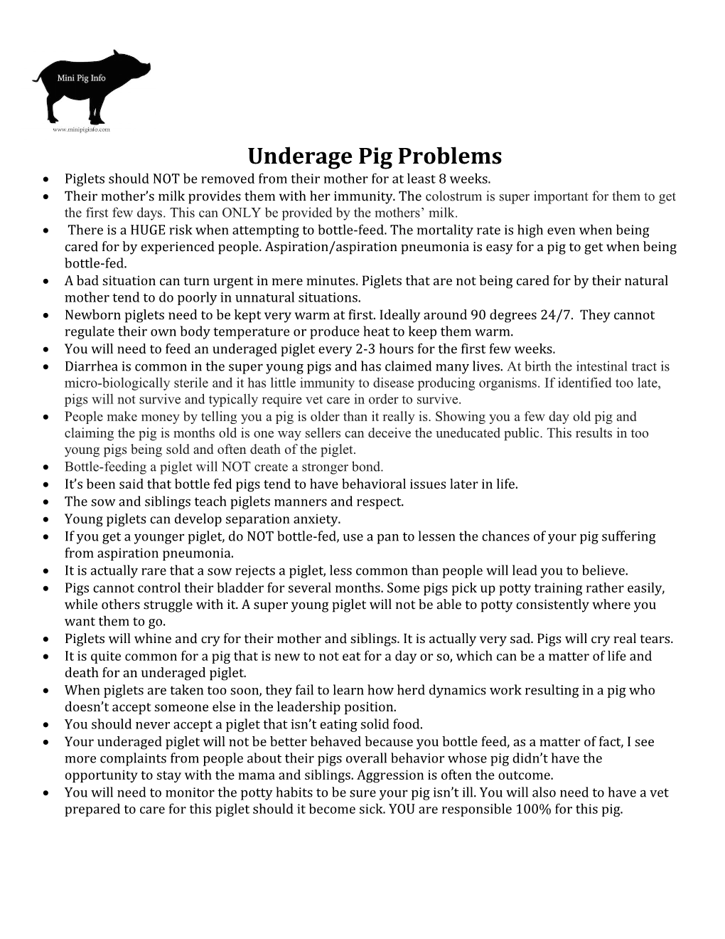 Underage Pig Problems