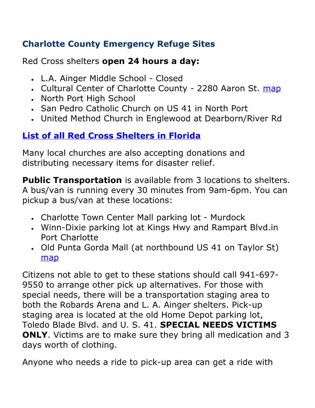 Charlotte County Emergency Refuge Sites