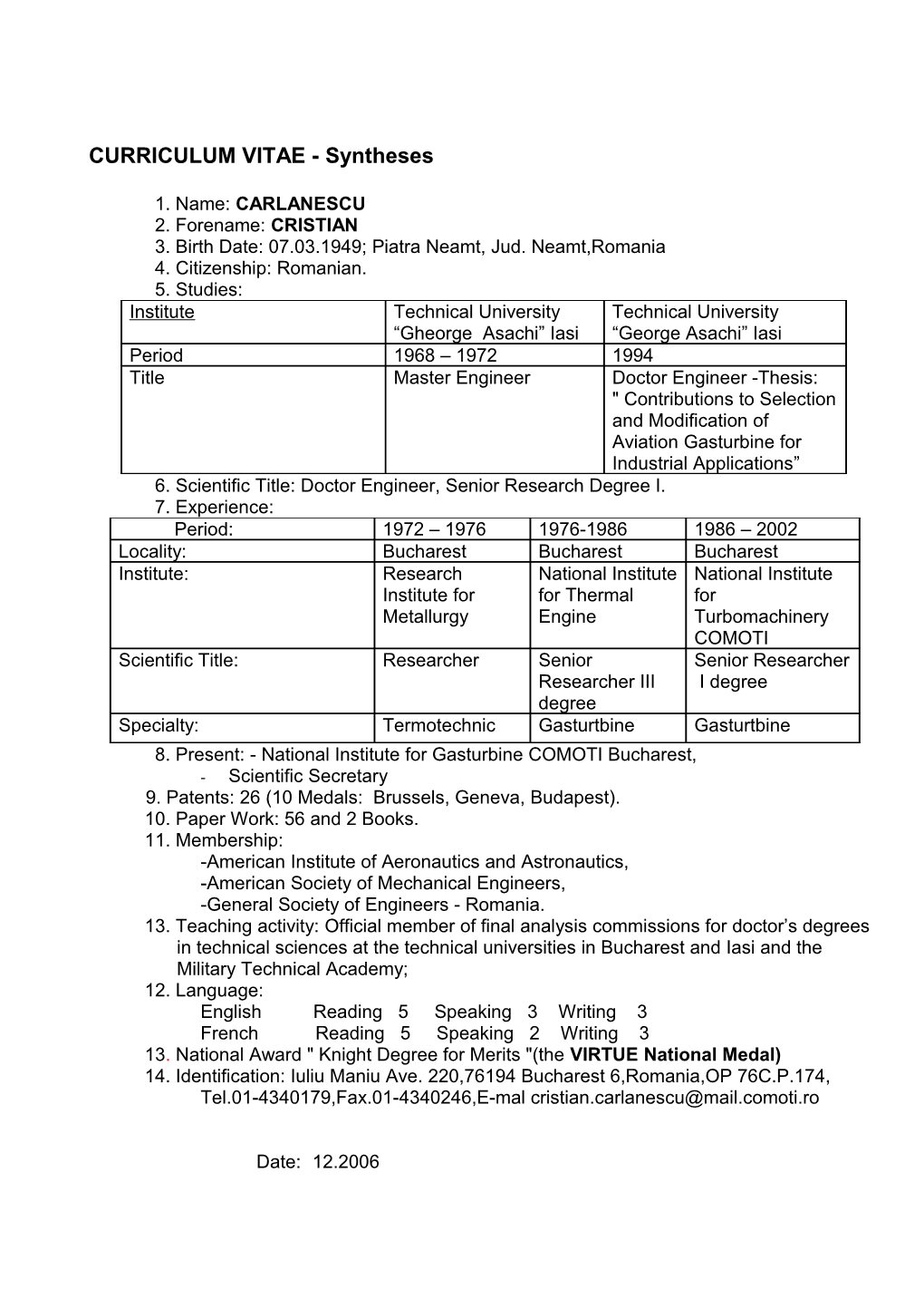 CURRICULUM VITAE - Syntheses