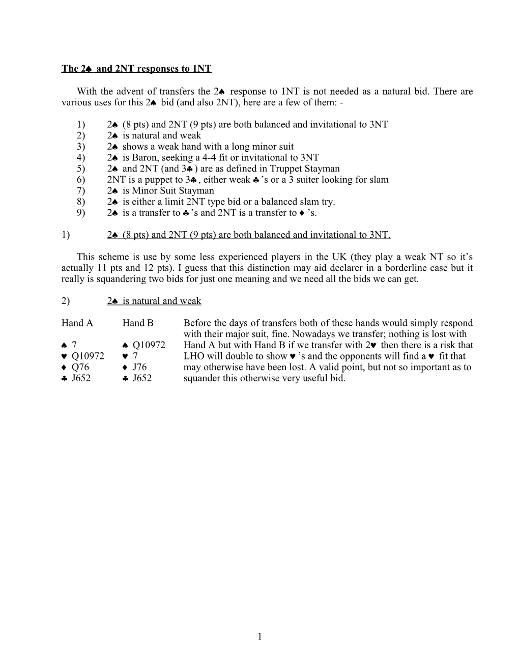 The 2 and 2NT Responses to 1NT