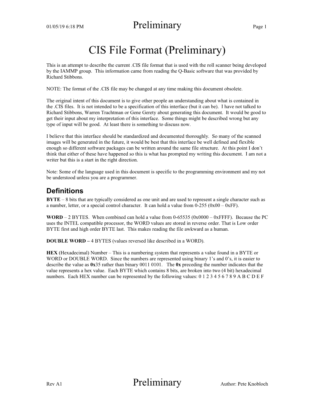 CIS File Format (Preliminary)