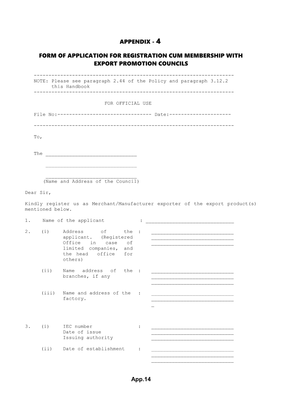 Form of Application for Registration Cum Membership With