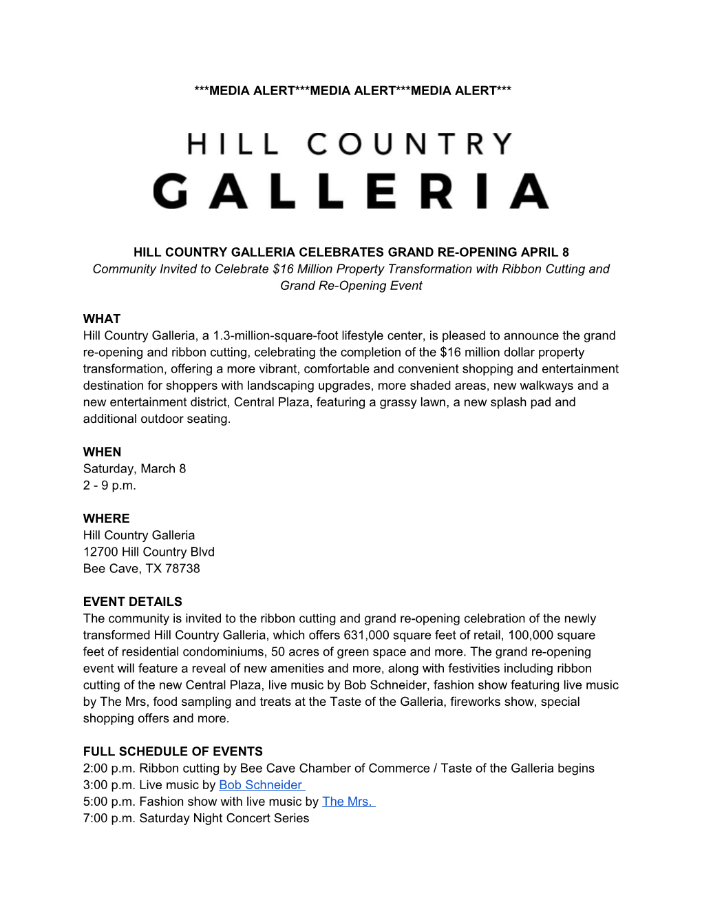 Hill Country Galleria Celebrates Grand Re-Opening April 8