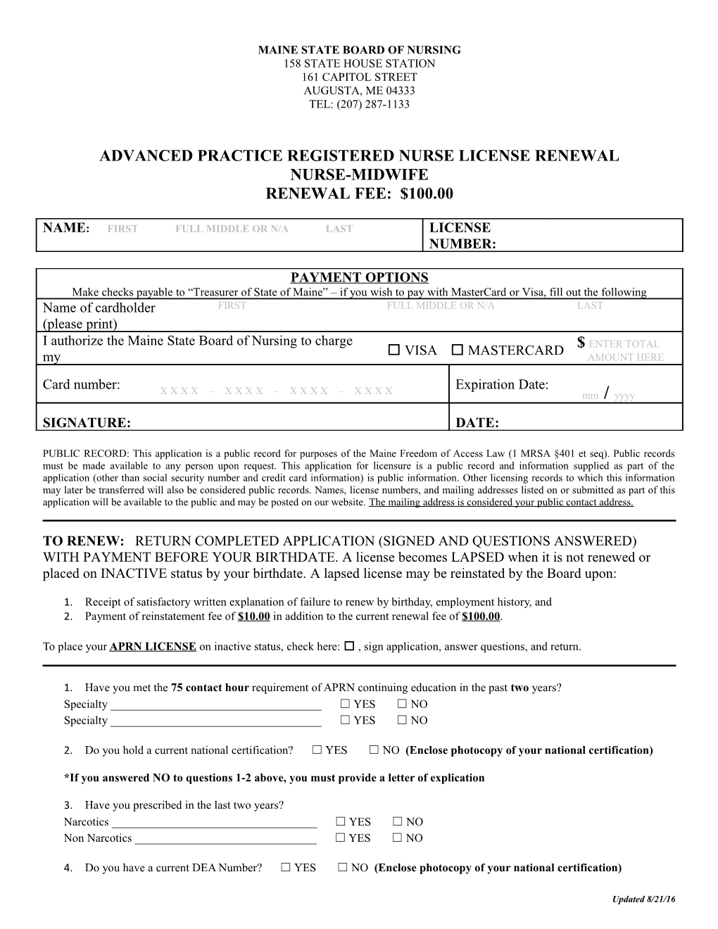 Advanced Practice Registered Nurse License Renewal