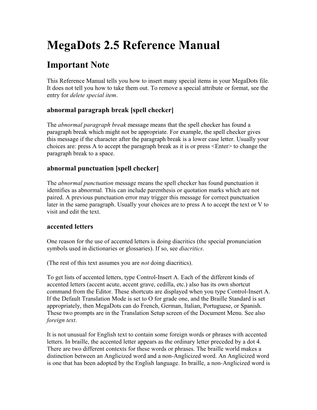 Megadots 2.5 Reference Manual
