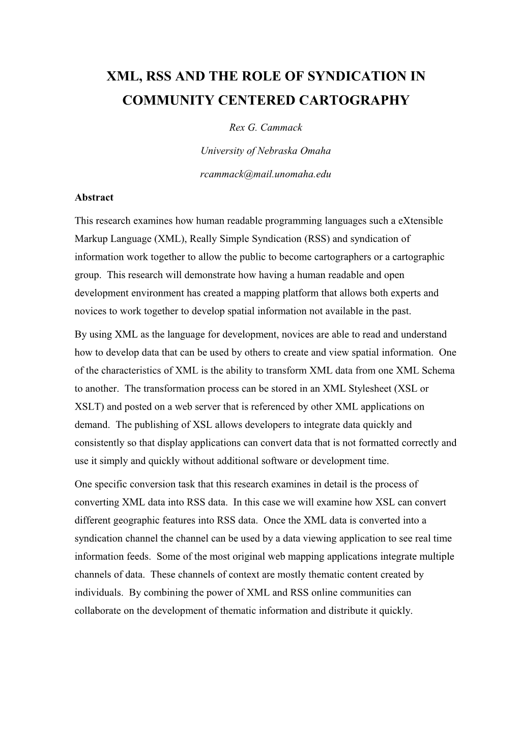 XML, RSS and the Role of Syndication in Community Centered Cartography