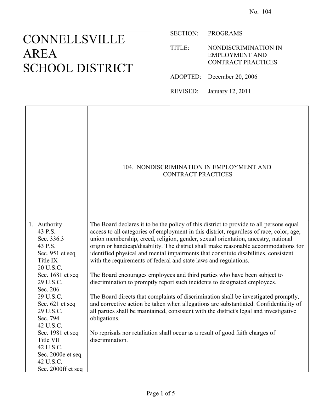 104. NONDISCRIMINATION in EMPLOYMENT and CONTRACT PRACTICES - Pg. 1