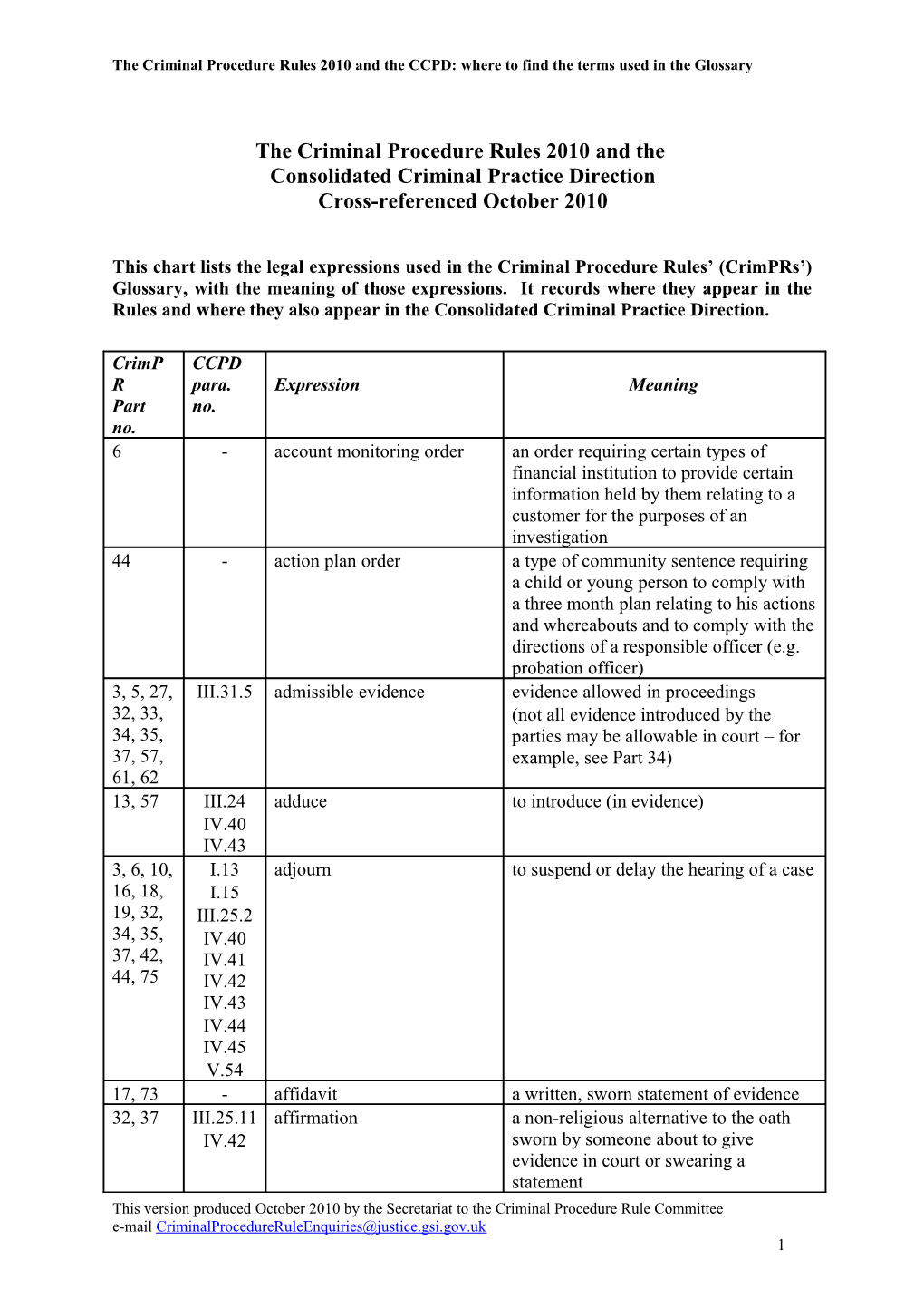 Terms Used in the Criminal Procedure Rules 2010 and the Consolidated Criminal Practice