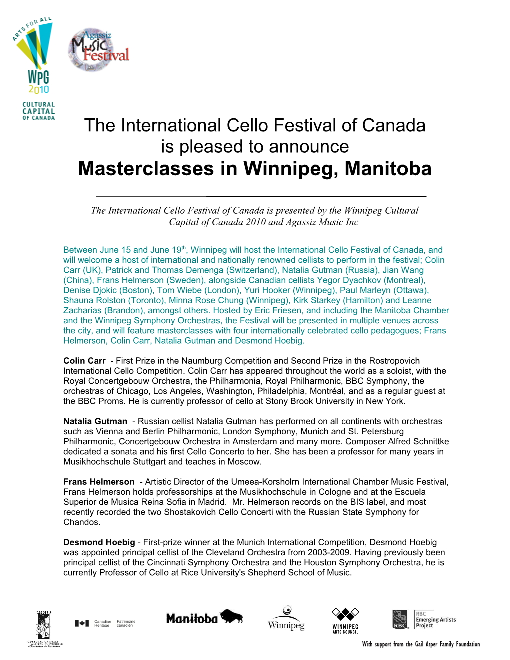 The International Cello Festival of Canada