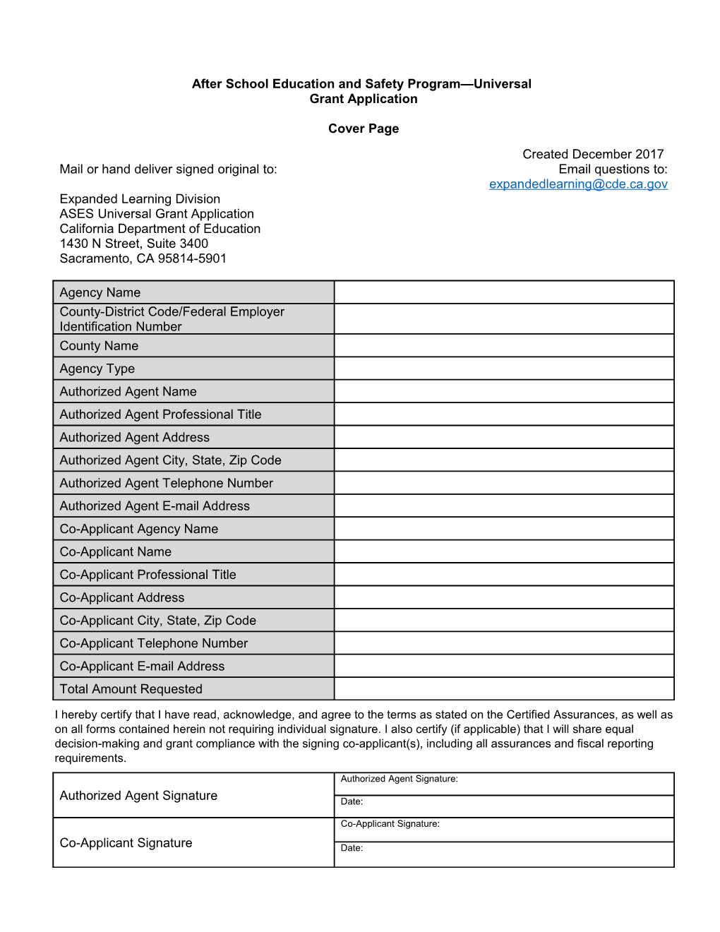 RFA-18: ASES Manual Application (CA Dept of Education)