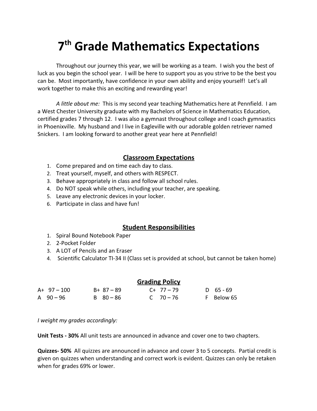 7Th Grade Mathematics Expectations