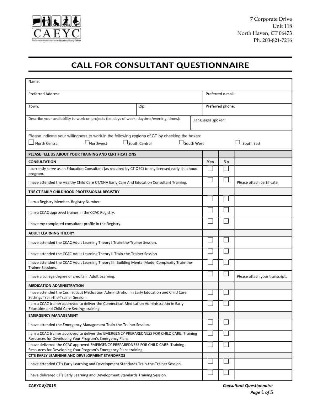 Call for Consultant Questionnaire