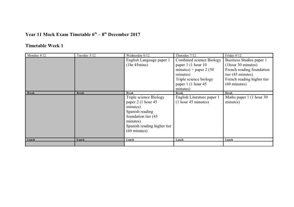 Mock Exam Timetable