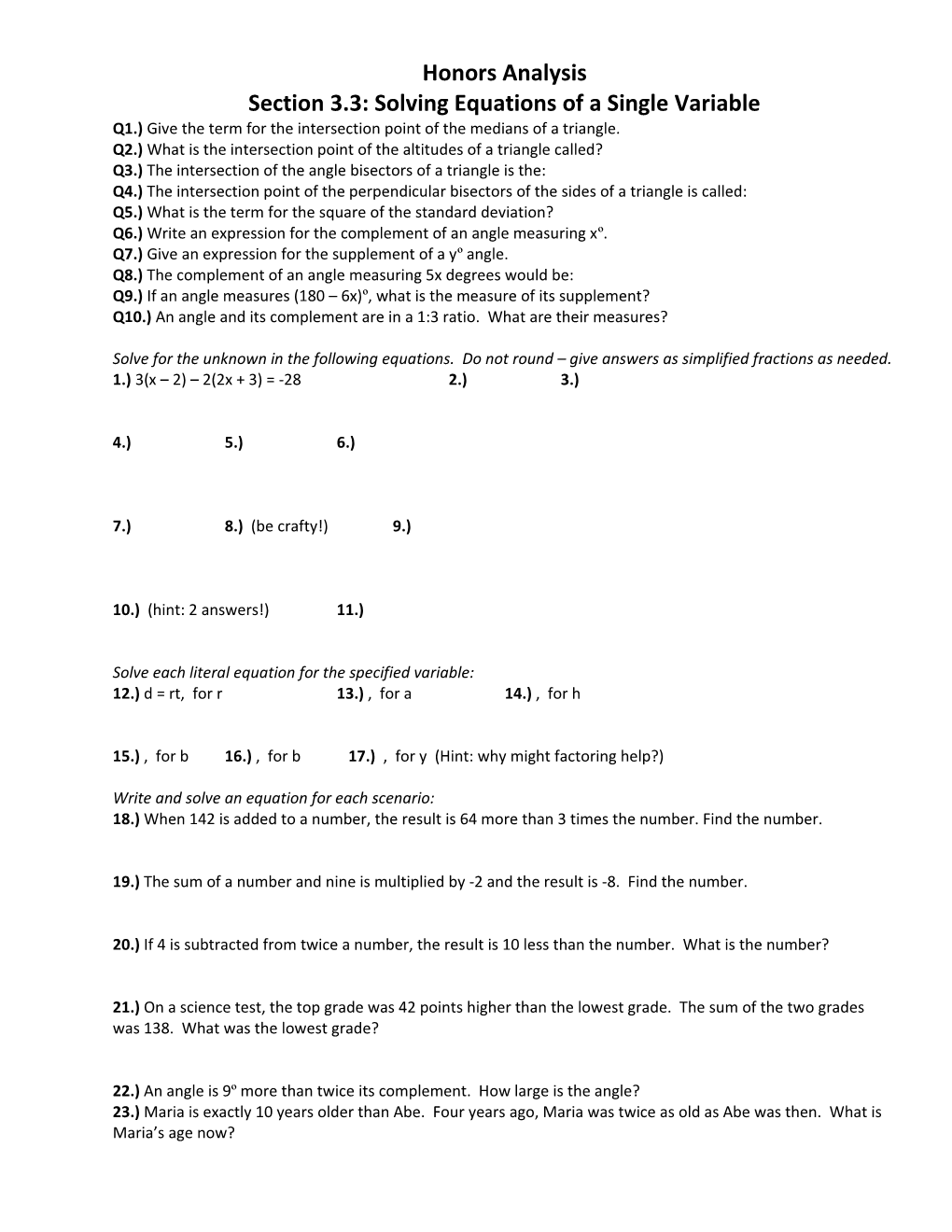 Section 3.3: Solving Equations of a Single Variable