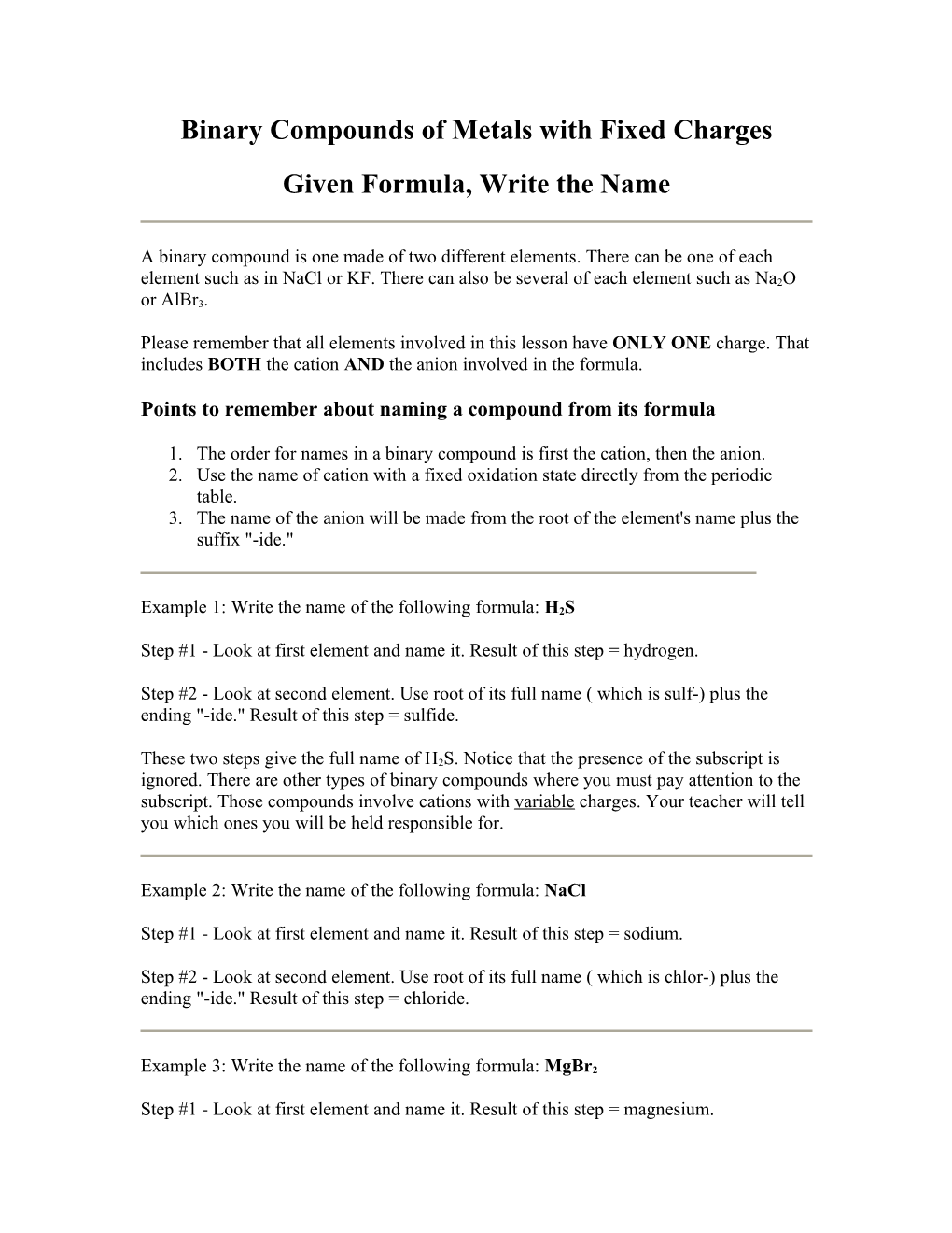 Chemteam: Nomenclature-Binary Compounds