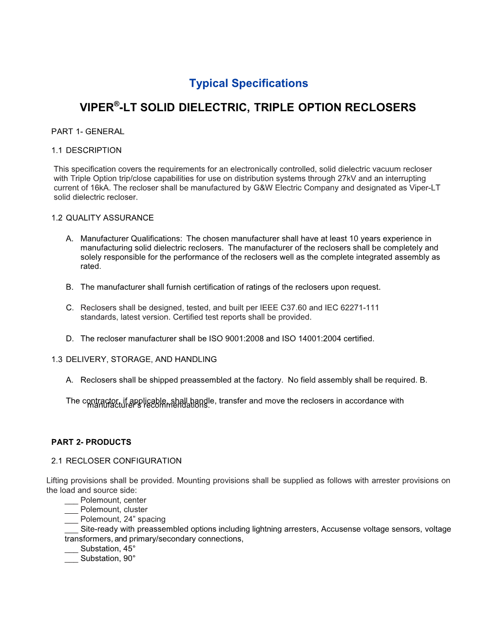 Viper -Lt Soliddielectric,Tripleoption Reclosers