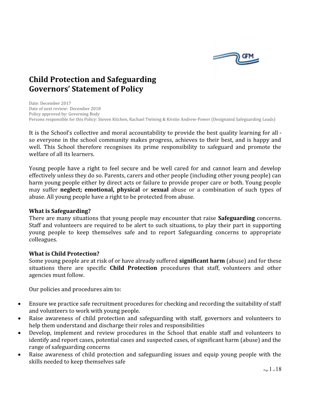 Child Protection Procedures Governors Statement of Policy