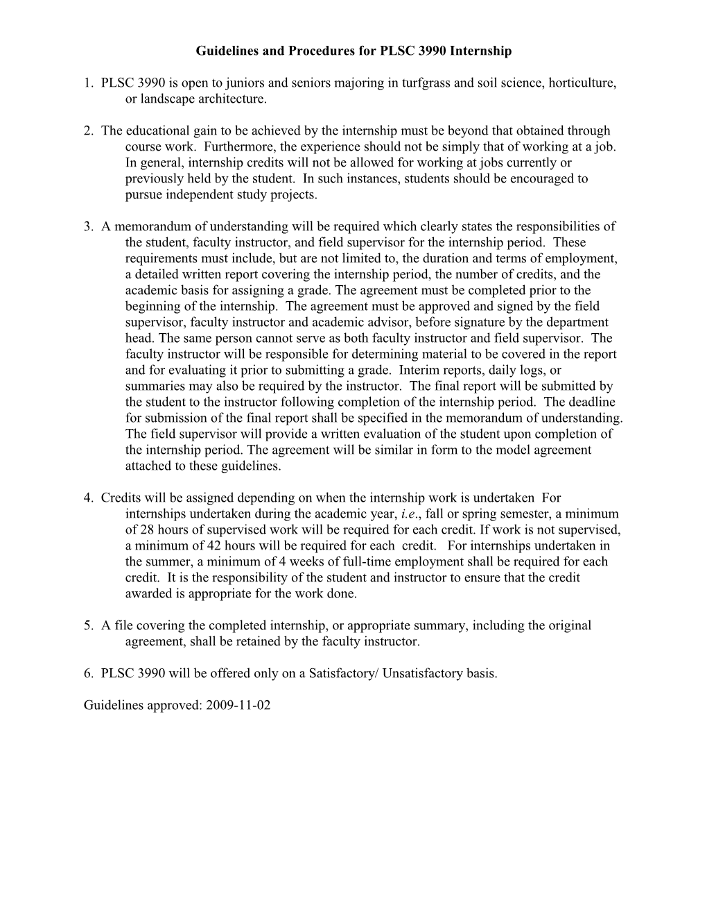 Model Agreement of Understanding for PLSC 287 Internship
