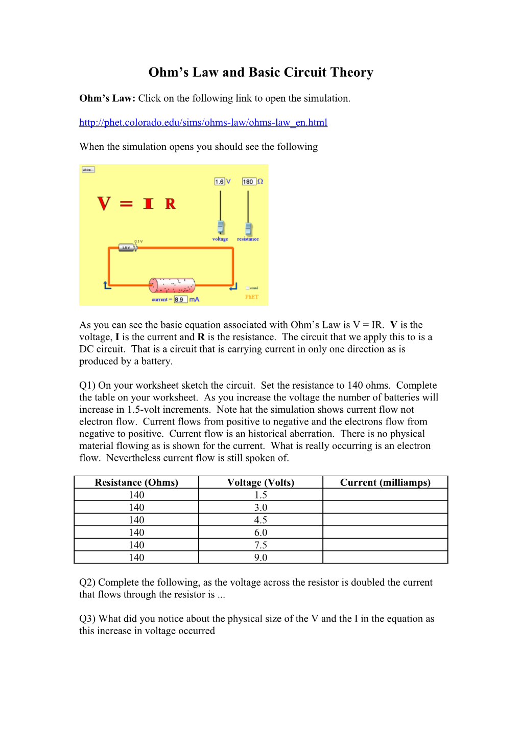 Ohms Law and Basic Circuit Theory