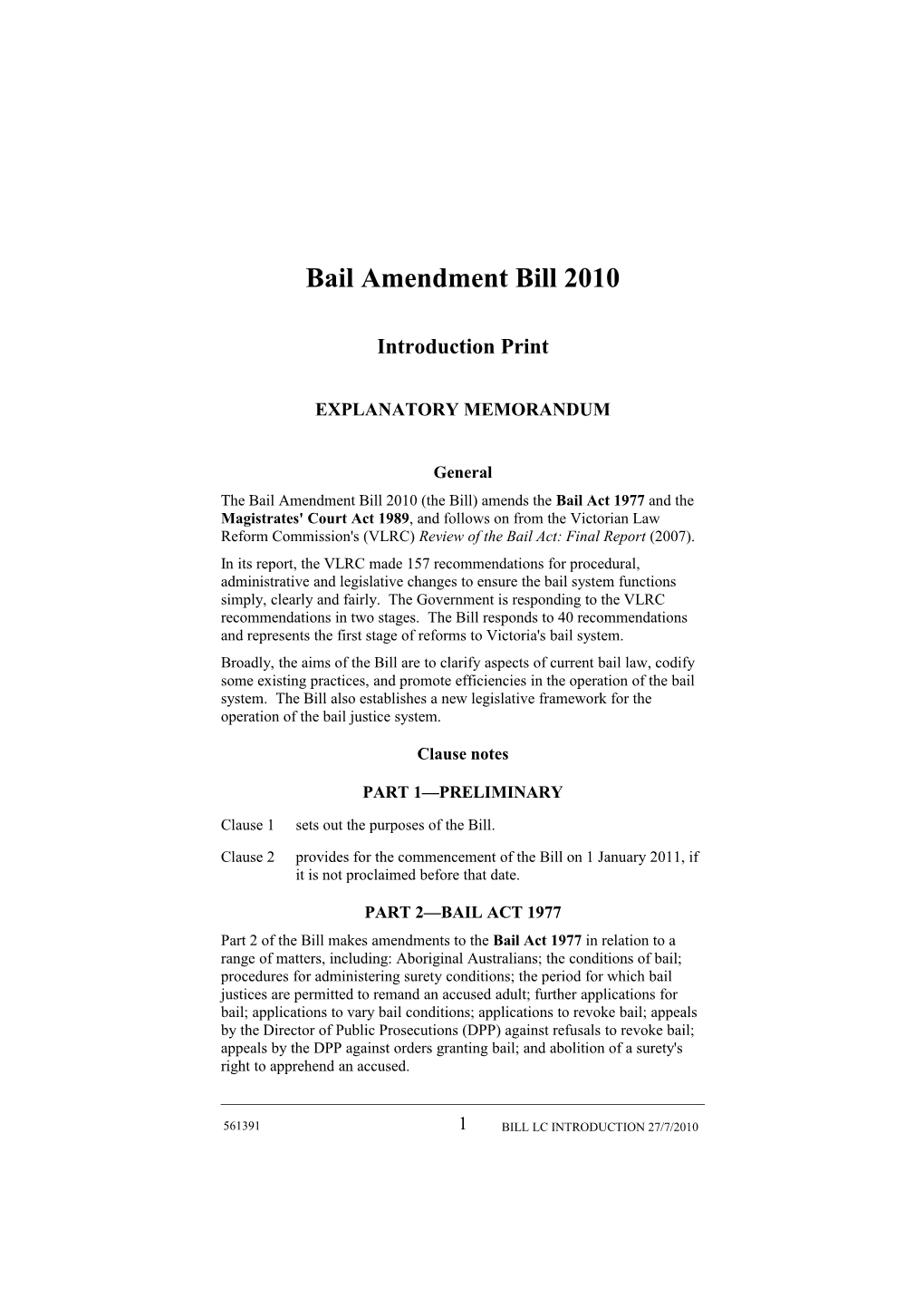 Bail Amendment Bill 2010