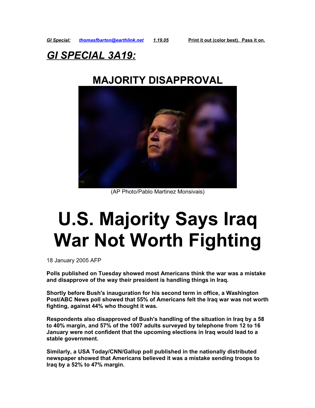 U.S. Majority Says Iraq War Not Worth Fighting