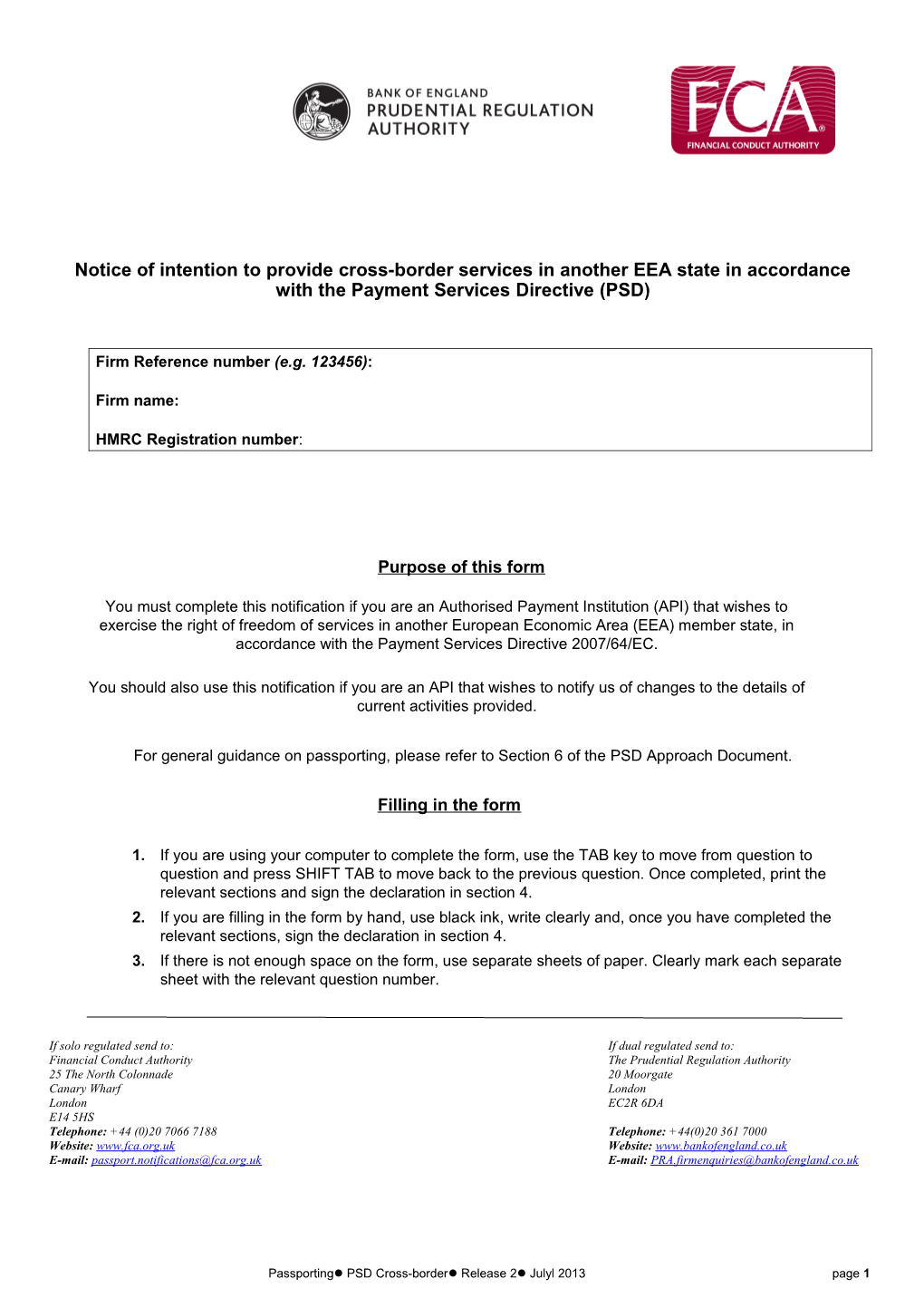 Cross-Border Passporting Form