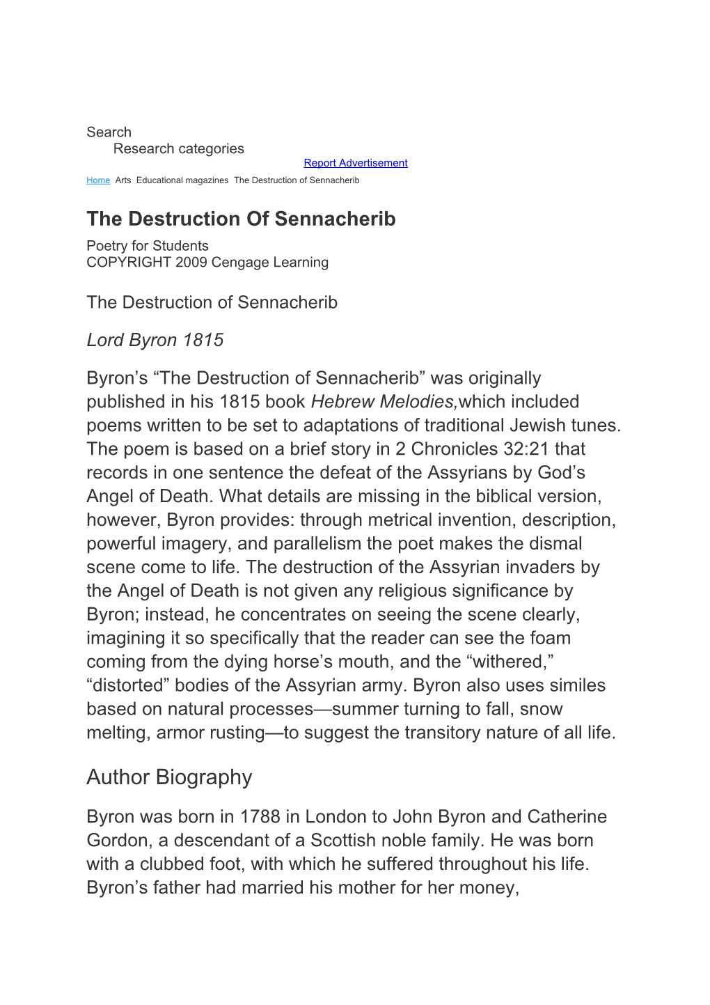 Homeartseducational Magazinesthe Destruction of Sennacherib