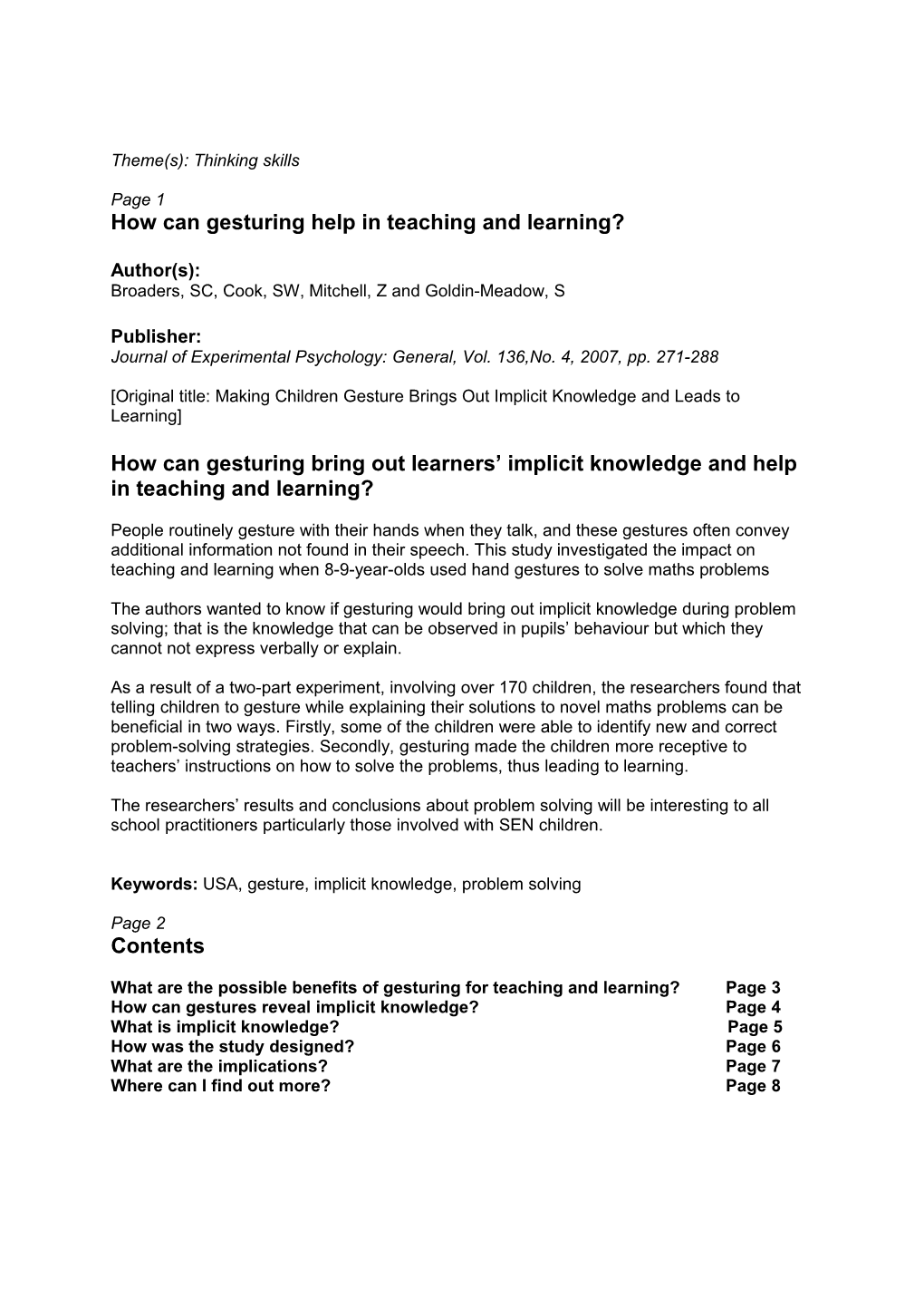 How Can Gesturing Help in Teaching and Learning?
