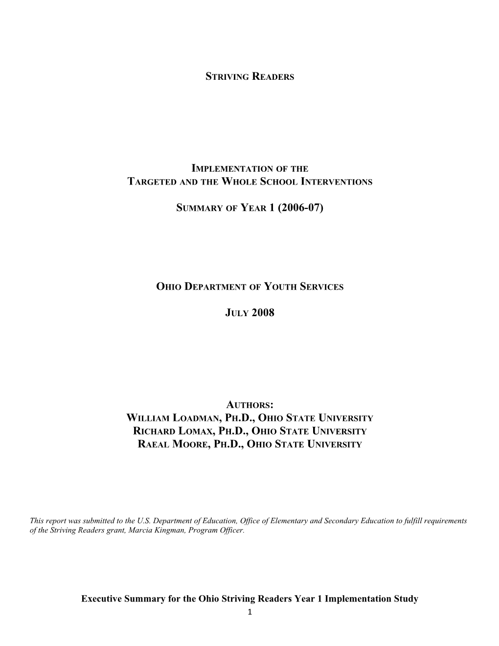 Striving Readers Implementation Study 2006-2007: Ohio Department of Youth Services (MS Word)