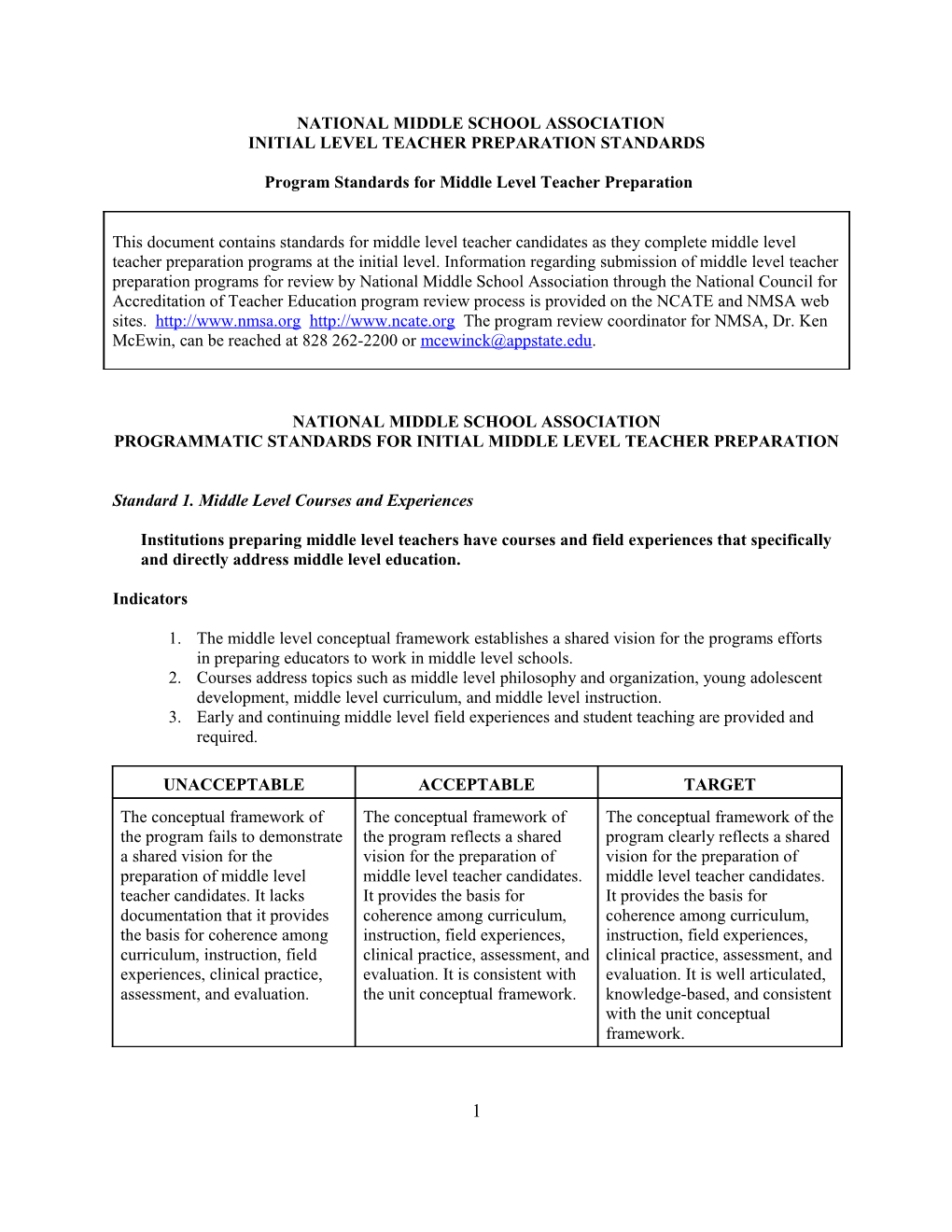 NMSA Initial Level Teacher Preparation Standards