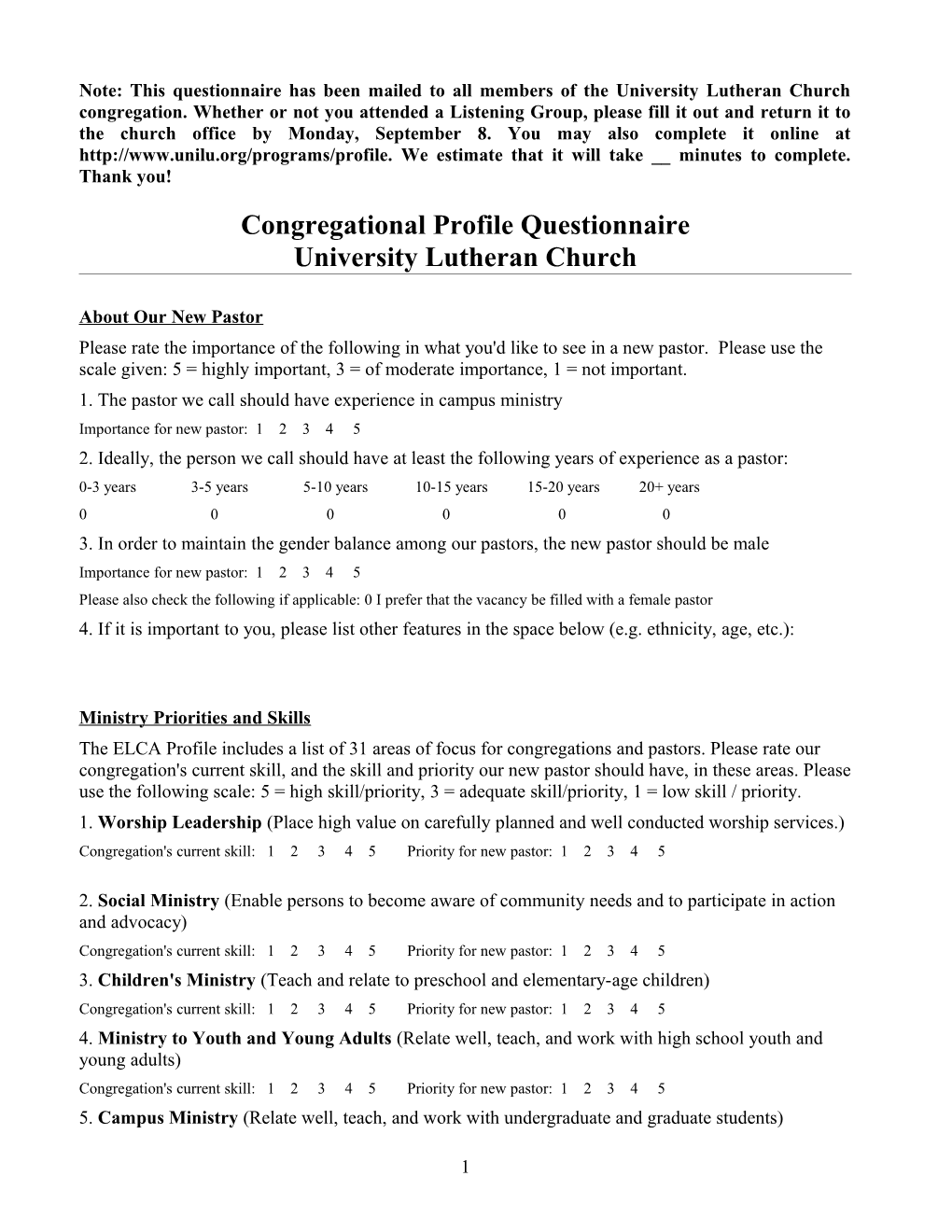 Congregational Profile Questions Who's Doing What