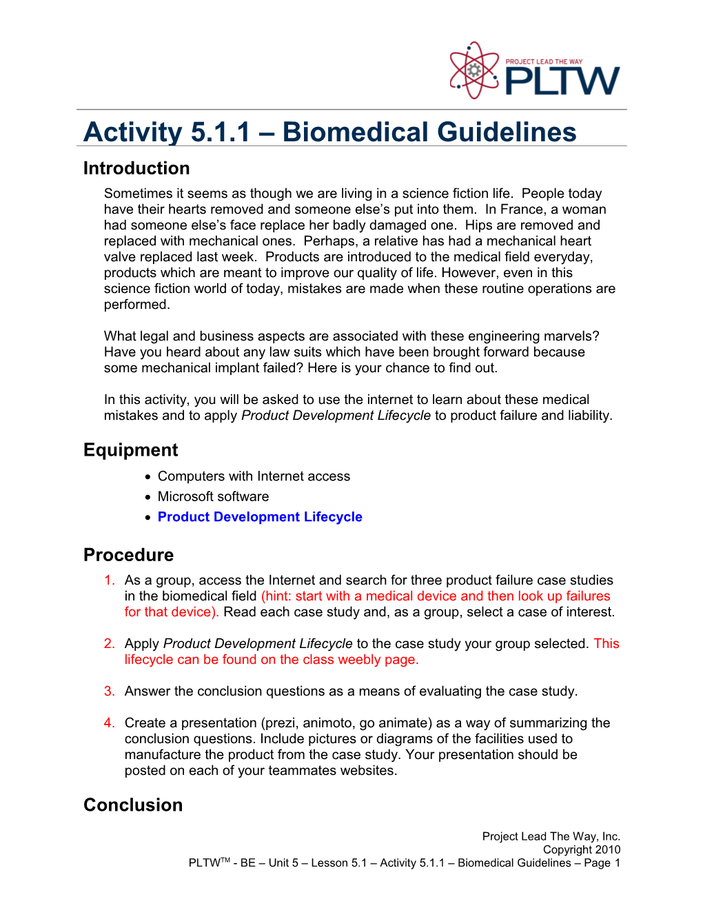 Activity 5.1.1: Biomedical Guidelines