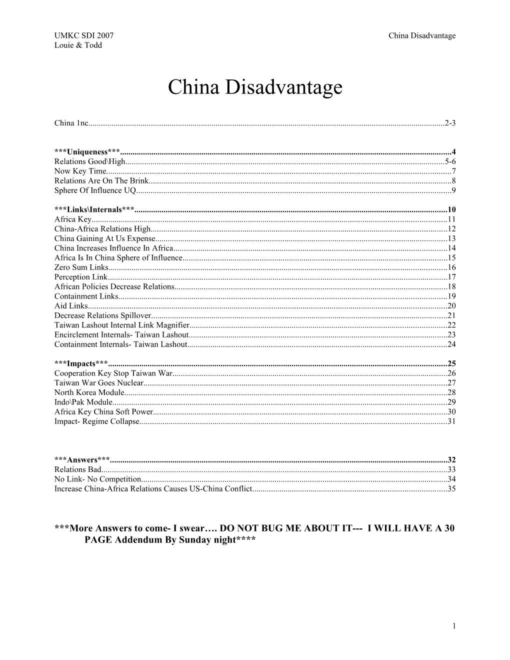 UMKC SDI 2007 China Disadvantage