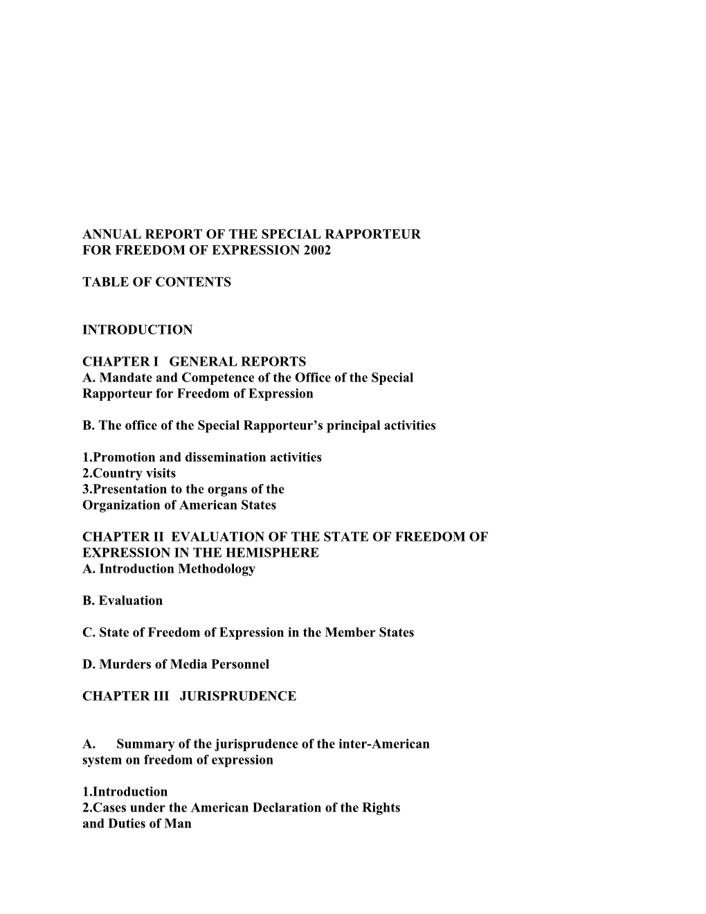 Annual Report of the Special Rapporteur