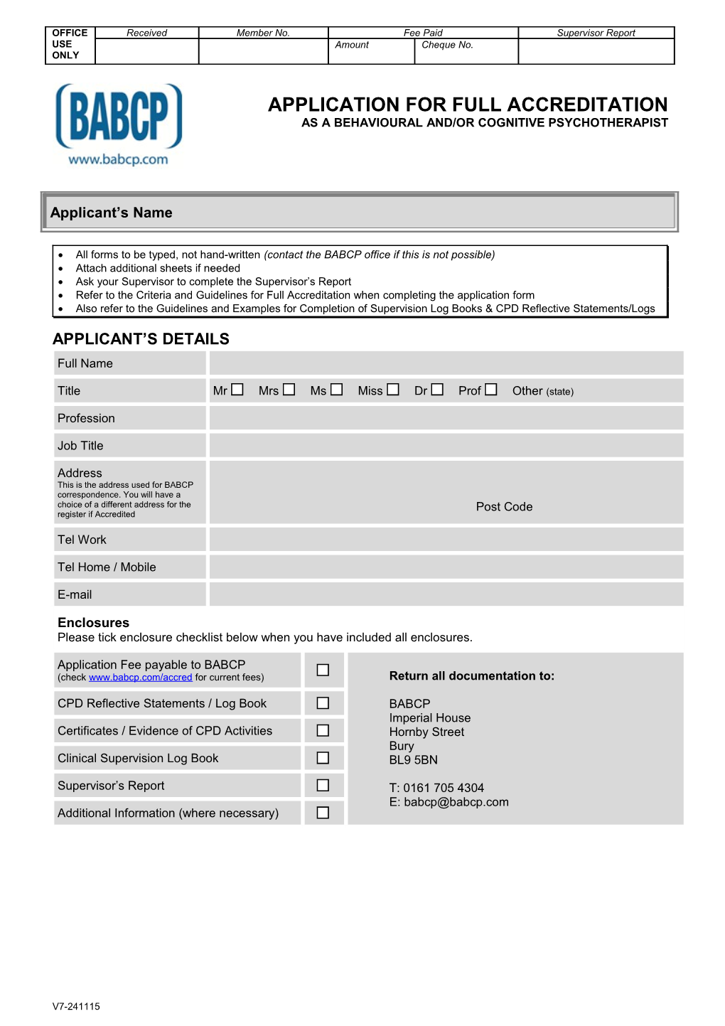 Application for Full Accreditation