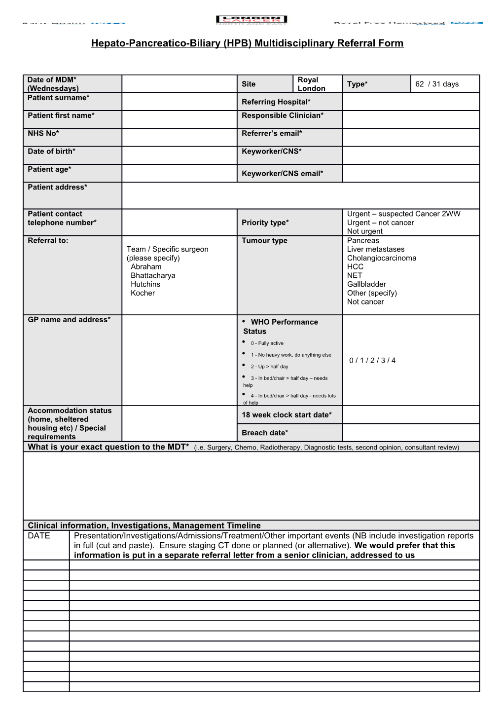 Hepato-Pancreatico-Biliary (HPB) Multidisciplinary Referral Form