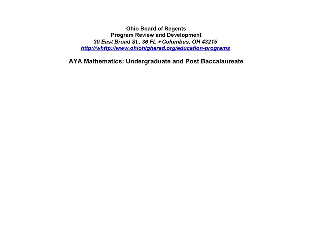 AYA Mathematics Program Curriculum Map