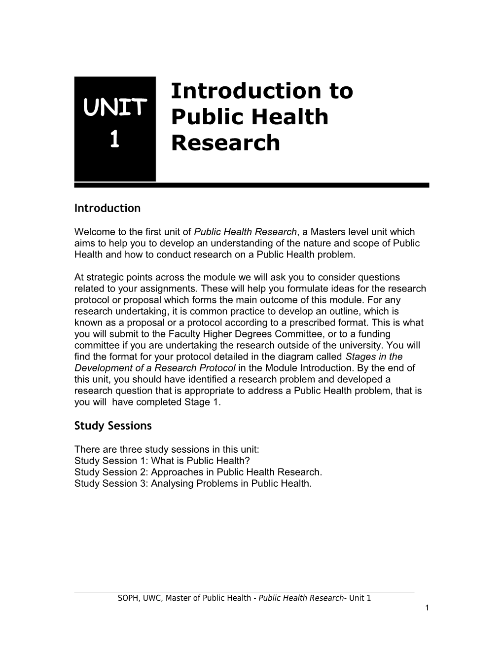 MODULE: Introduction to Health Systems Research______