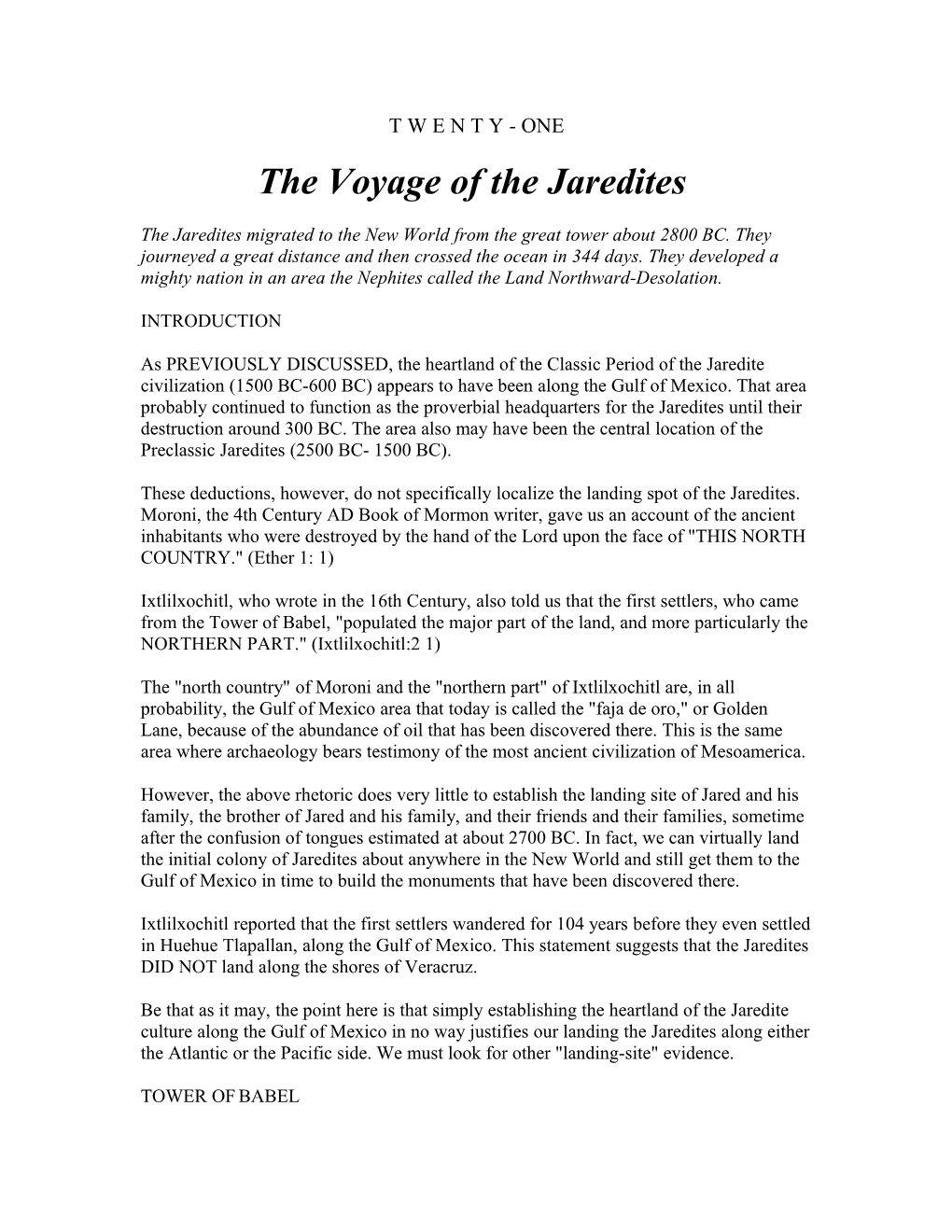 The Voyage of the Jaredites