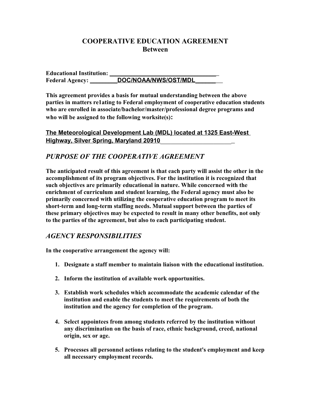Cooperative Education Agreement