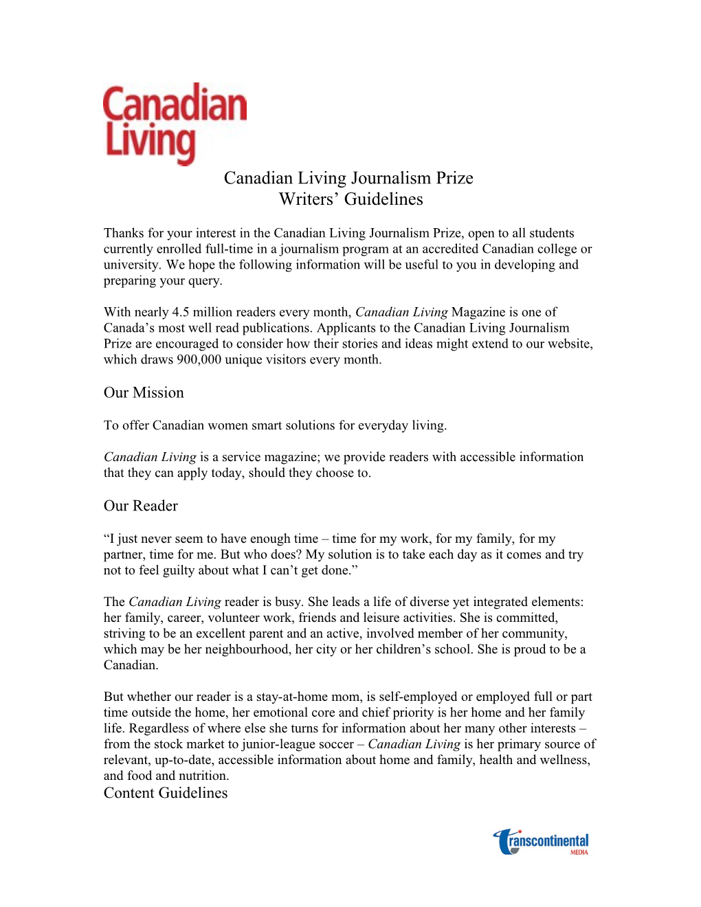 Canadian Living Journalism Prize