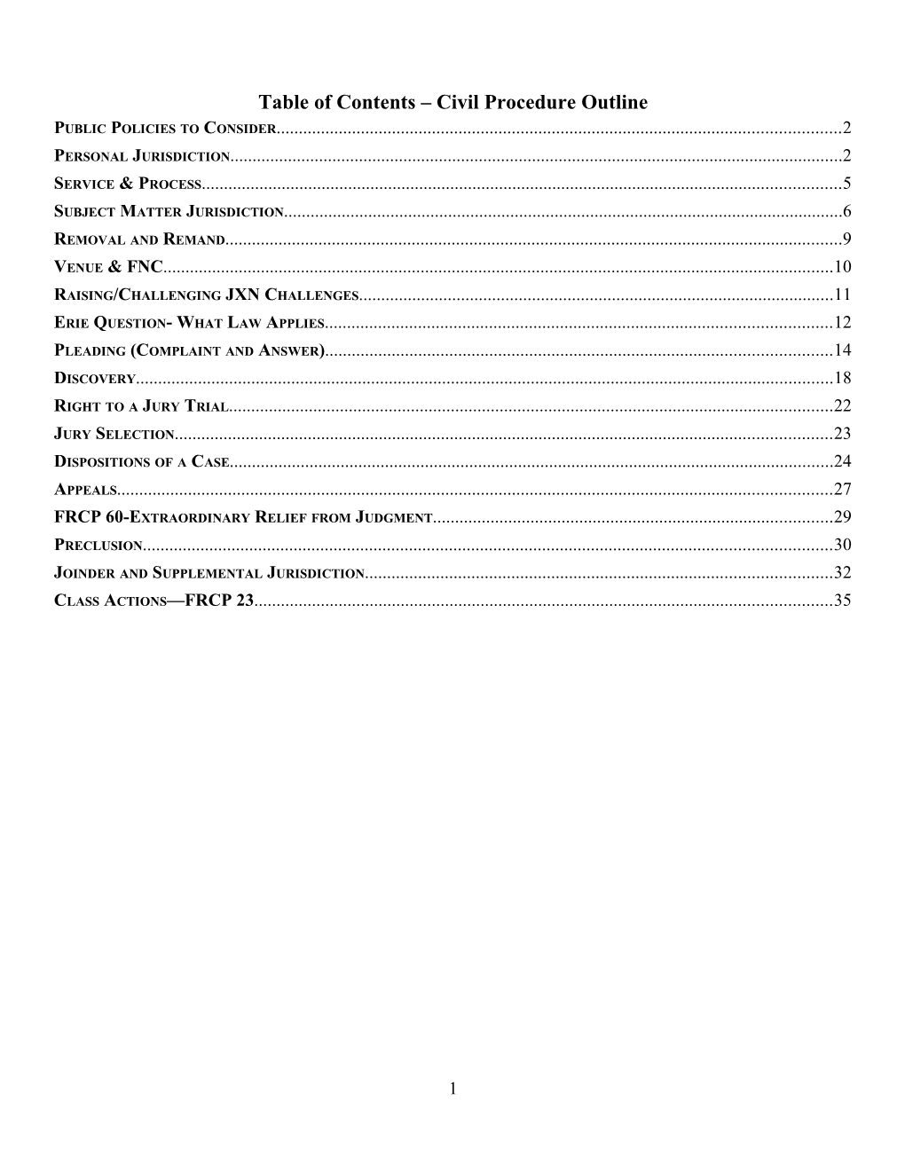 Table of Contents Civil Procedure Outline