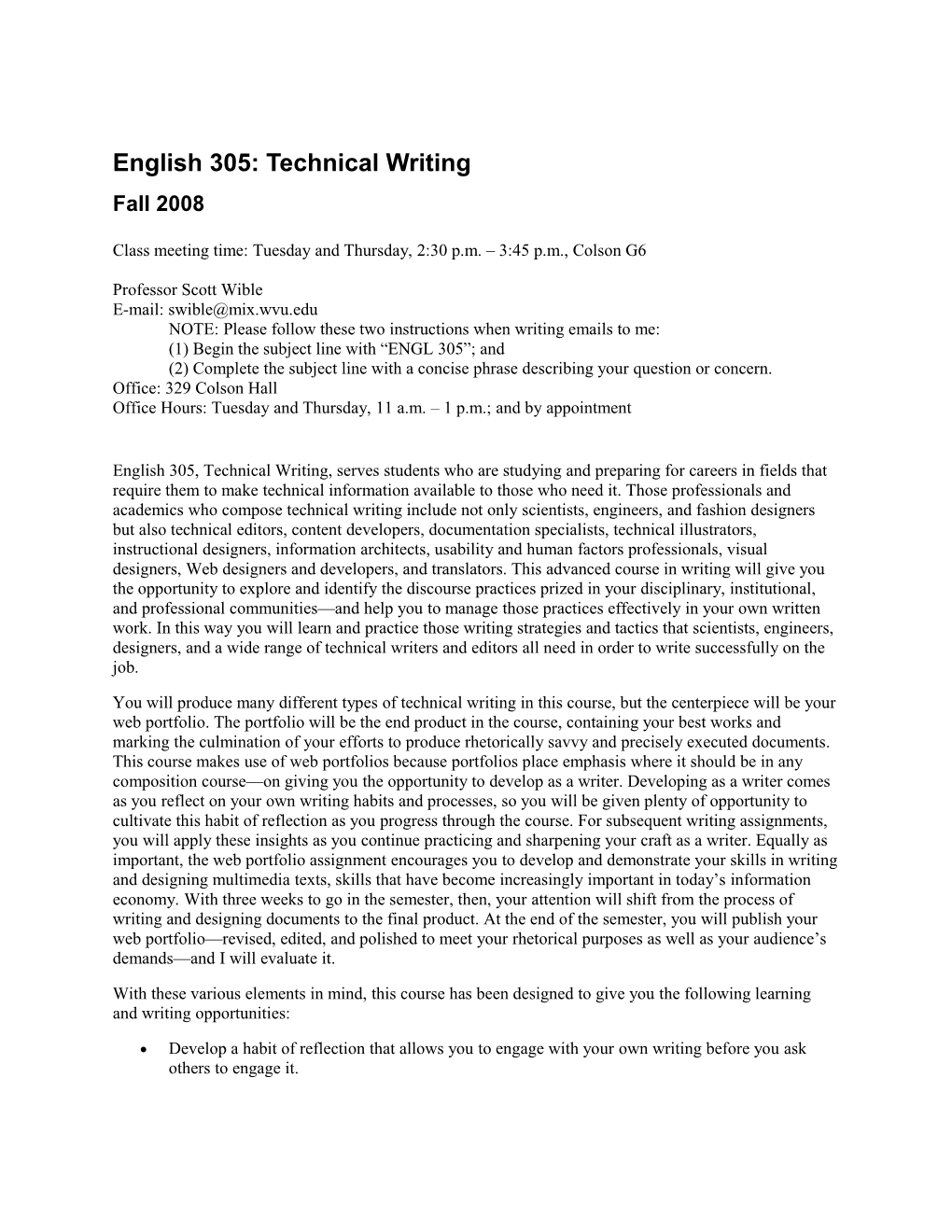 English 305: Technical Writing